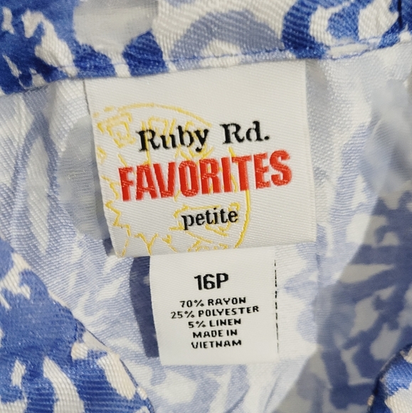 Ruby Rd Favorites Floral Sheer Button-Up Jacket Roll-Tab Sleeve Women’s 16P Blue - Picture 9 of 11